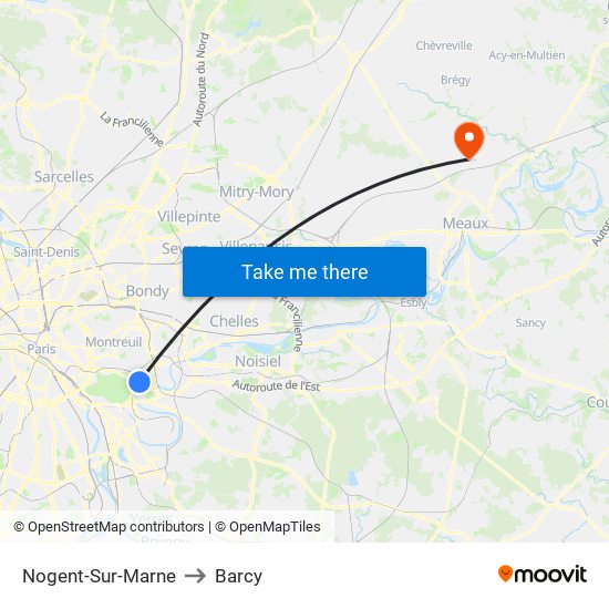 Nogent-Sur-Marne to Barcy map