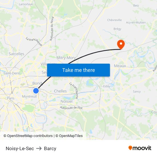 Noisy-Le-Sec to Barcy map