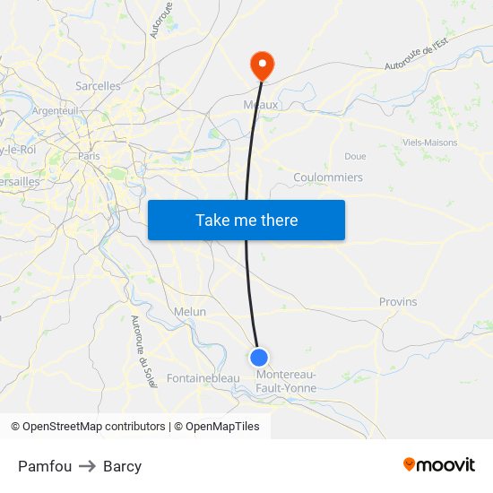 Pamfou to Barcy map