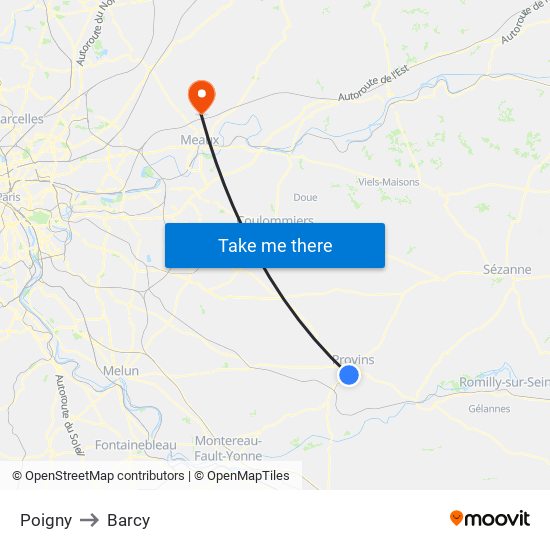 Poigny to Barcy map