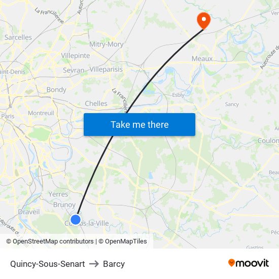 Quincy-Sous-Senart to Barcy map