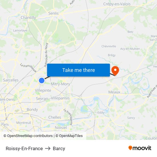 Roissy-En-France to Barcy map