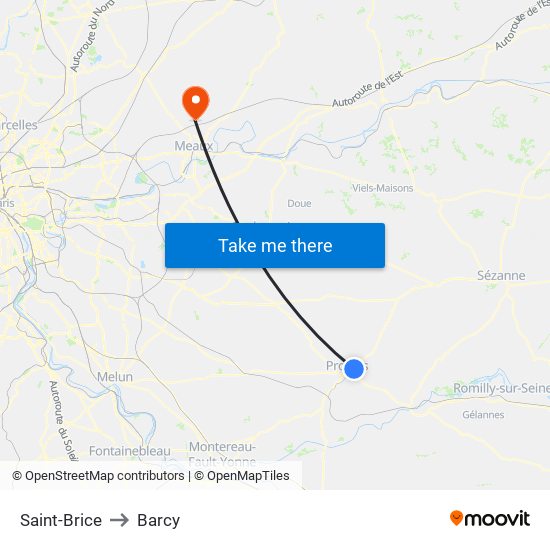 Saint-Brice to Barcy map