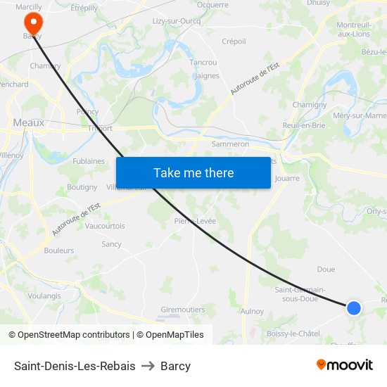 Saint-Denis-Les-Rebais to Barcy map