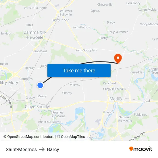 Saint-Mesmes to Barcy map