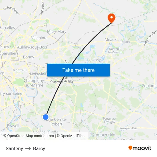 Santeny to Barcy map