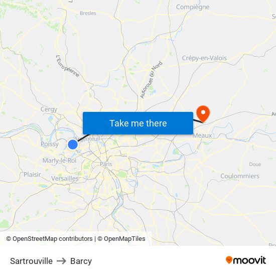 Sartrouville to Barcy map