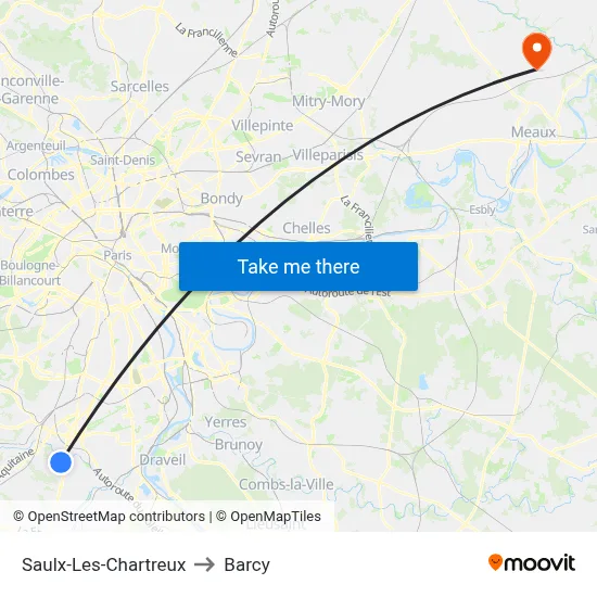 Saulx-Les-Chartreux to Barcy map