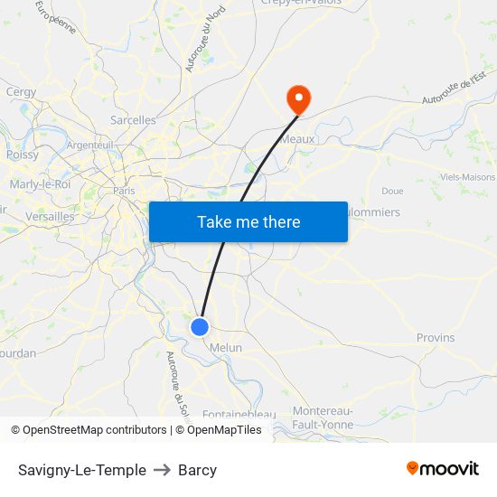 Savigny-Le-Temple to Barcy map