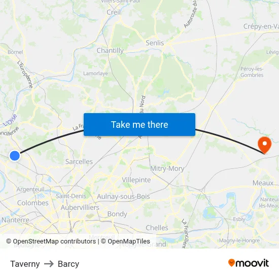 Taverny to Barcy map