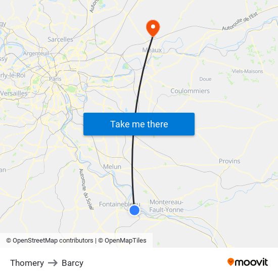 Thomery to Barcy map