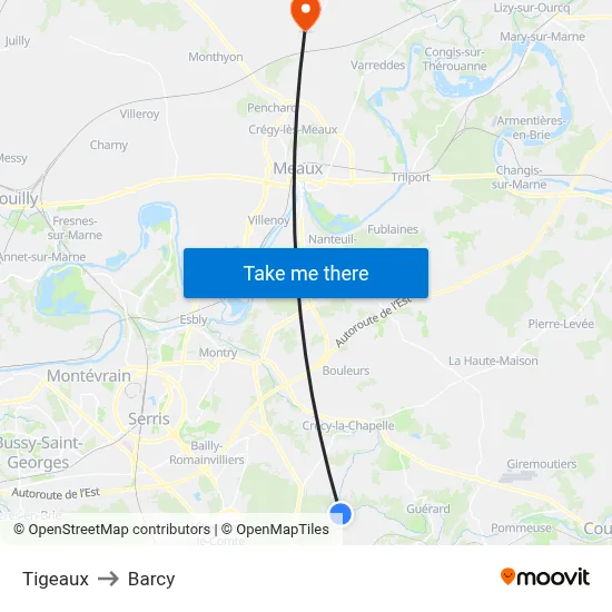 Tigeaux to Barcy map