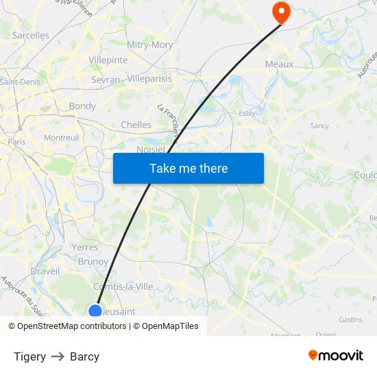 Tigery to Barcy map