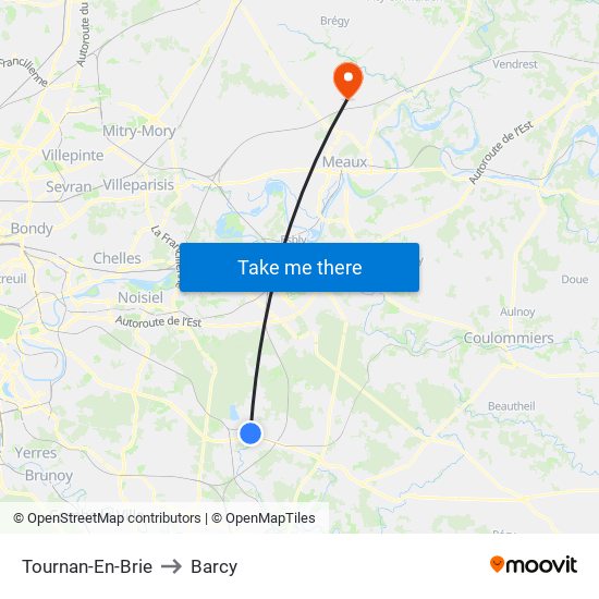 Tournan-En-Brie to Barcy map