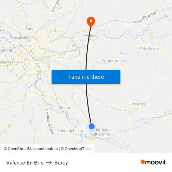 Valence-En-Brie to Barcy map