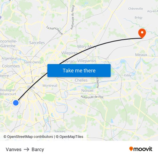 Vanves to Barcy map