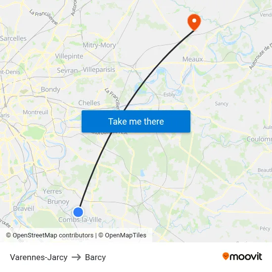 Varennes-Jarcy to Barcy map