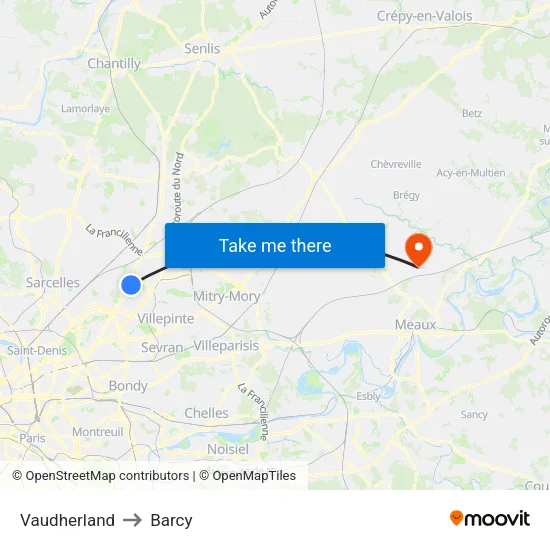 Vaudherland to Barcy map