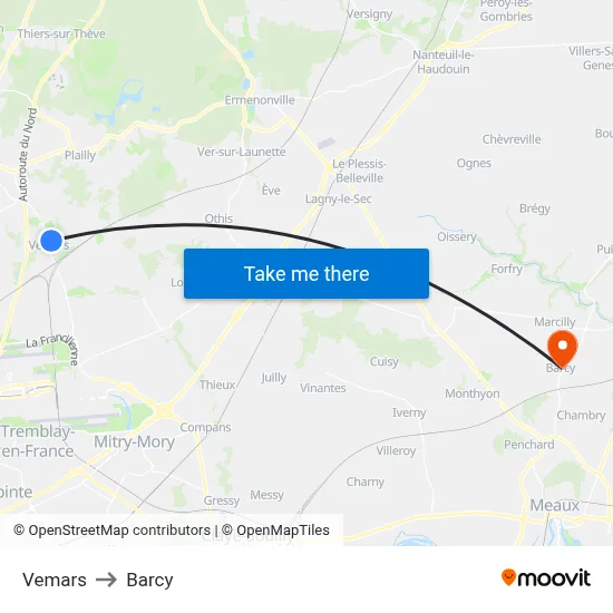 Vemars to Barcy map
