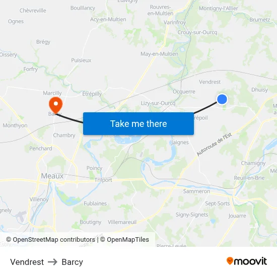 Vendrest to Barcy map
