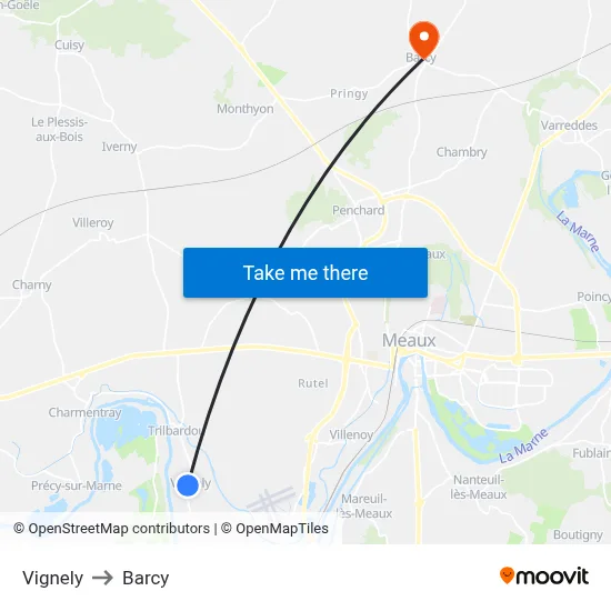 Vignely to Barcy map