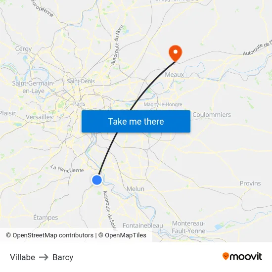 Villabe to Barcy map