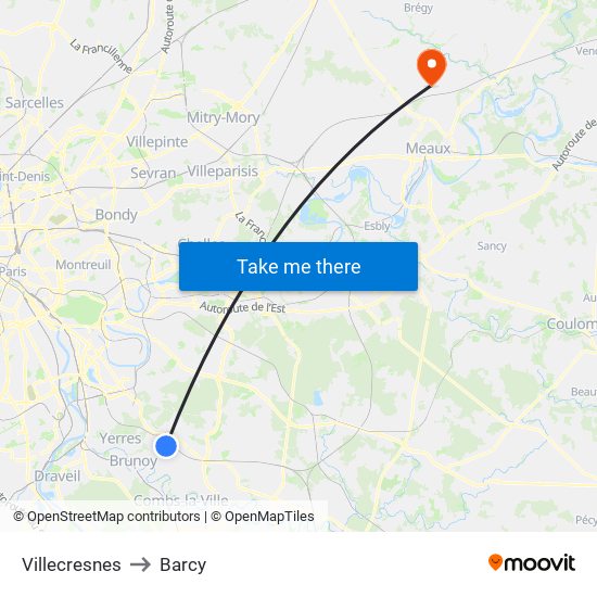 Villecresnes to Barcy map