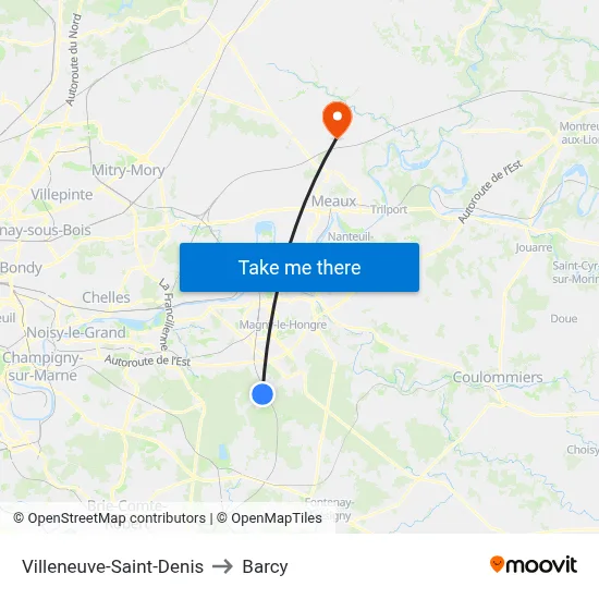 Villeneuve-Saint-Denis to Barcy map