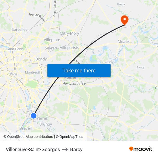 Villeneuve-Saint-Georges to Barcy map