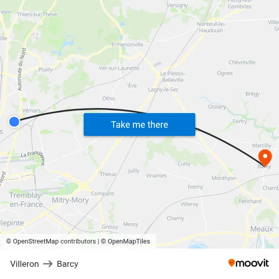 Villeron to Barcy map