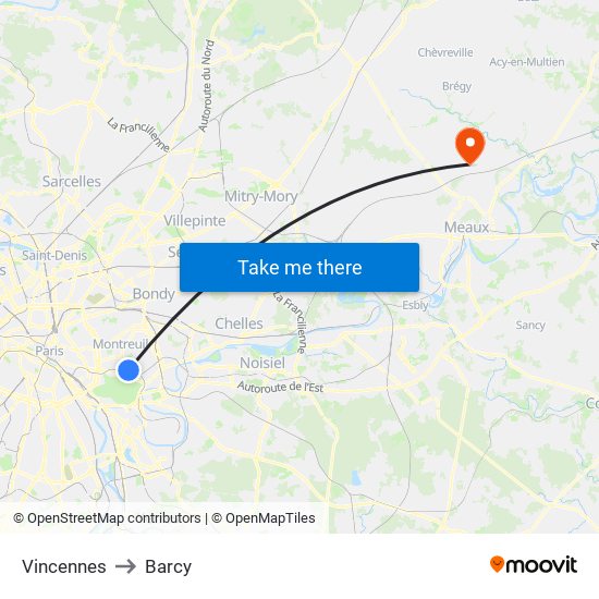 Vincennes to Barcy map