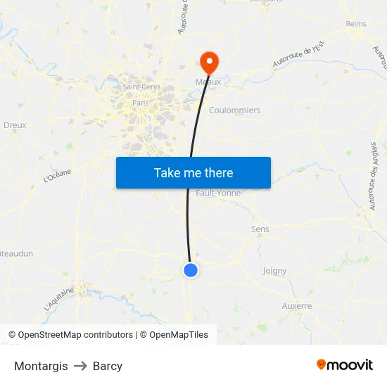 Montargis to Barcy map