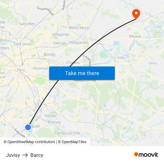 Juvisy to Barcy map