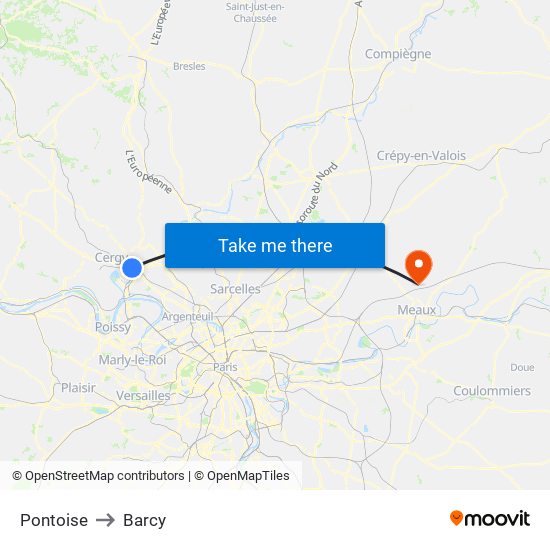 Pontoise to Barcy map