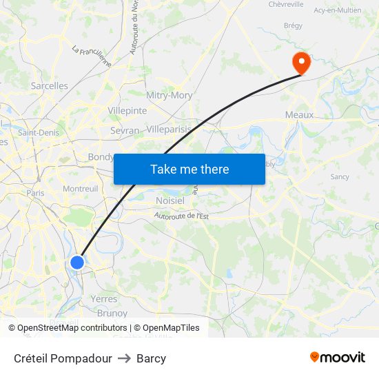 Créteil Pompadour to Barcy map