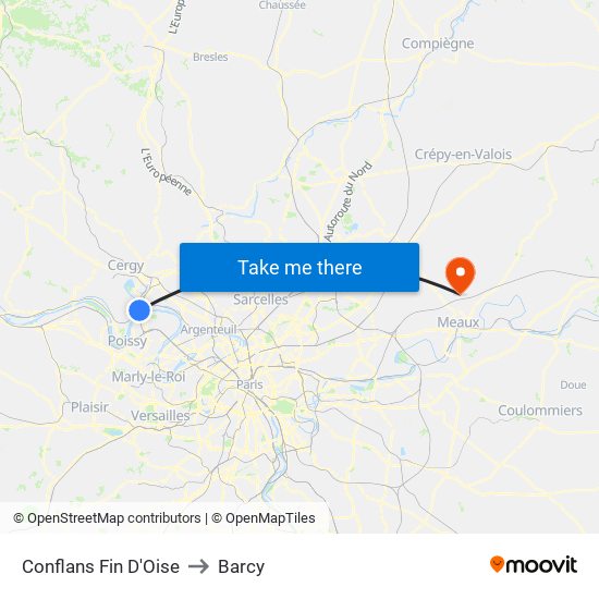 Conflans Fin D'Oise to Barcy map