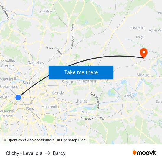 Clichy - Levallois to Barcy map