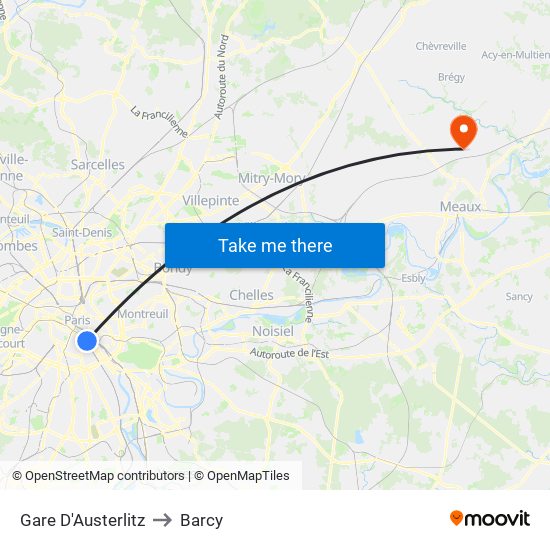 Gare D'Austerlitz to Barcy map