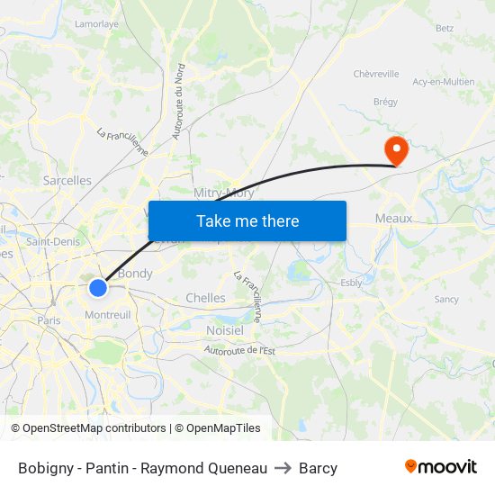 Bobigny - Pantin - Raymond Queneau to Barcy map
