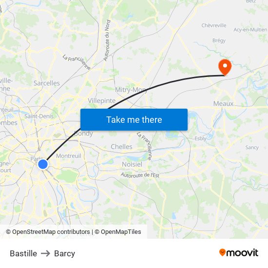 Bastille to Barcy map