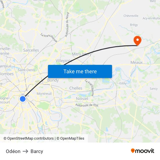 Odéon to Barcy map