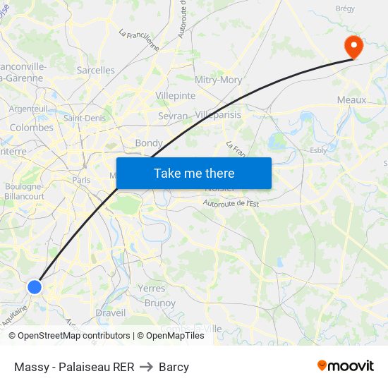 Massy - Palaiseau RER to Barcy map