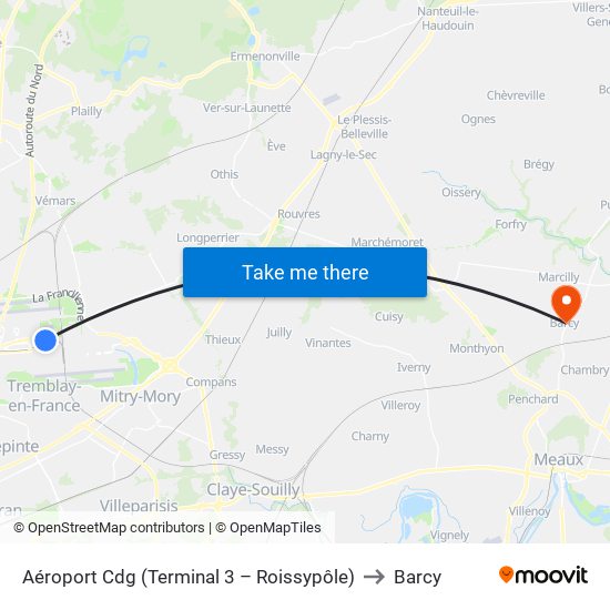 Aéroport Cdg (Terminal 3 – Roissypôle) to Barcy map