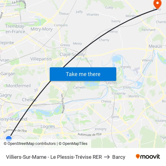 Villiers-Sur-Marne - Le Plessis-Trévise RER to Barcy map