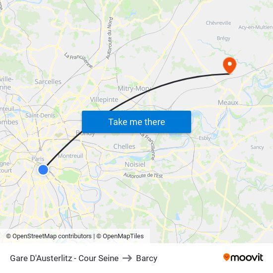 Gare D'Austerlitz - Cour Seine to Barcy map