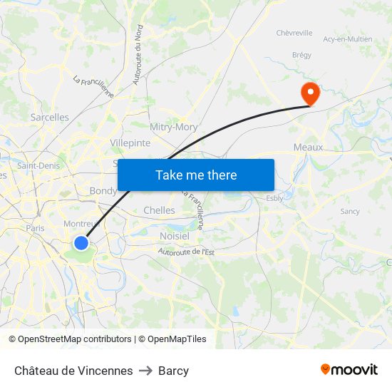 Château de Vincennes to Barcy map