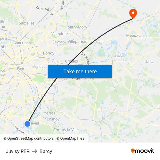 Juvisy RER to Barcy map