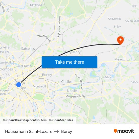 Haussmann Saint-Lazare to Barcy map