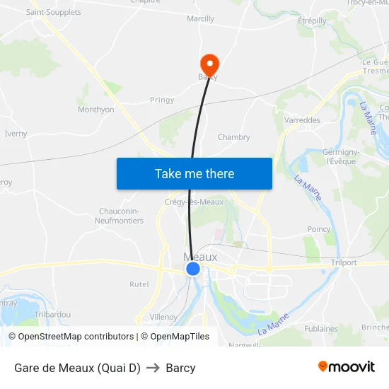 Gare de Meaux (Quai D) to Barcy map