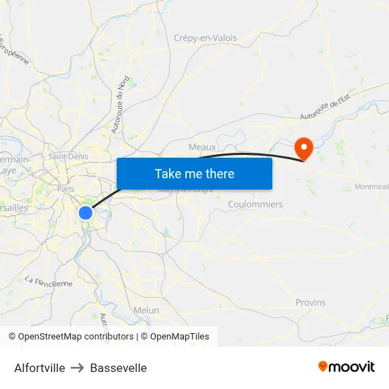 Alfortville to Bassevelle map